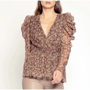 Walter Baker Puff Sleeve Floral Floral Peplum Top